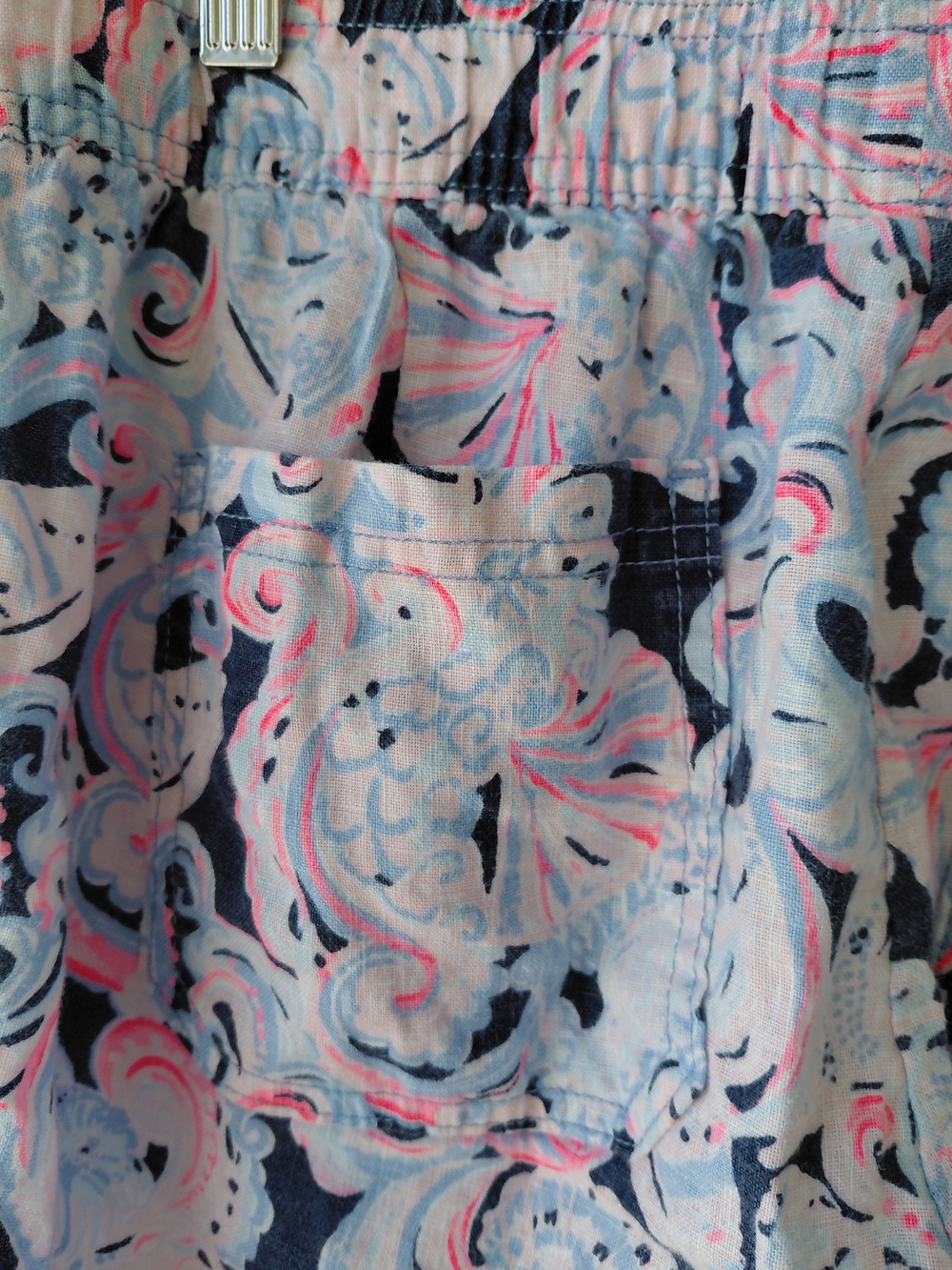 Lilly Pulitzer Linen  Beach Pants  Blue Pink Coastal Print Pull-On Casual Resort - Picture 7 of 12